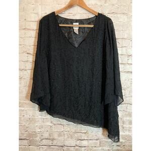 Roaman's Top Womens 22W Black All Over Beading Asymmetric Hem Plus Flowy Party